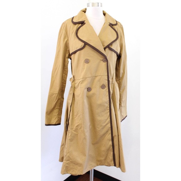 Ett Twa Anthropologie Marley Trench Coat Long Jacket Size 14 Belted Tan Brown - Picture 9 of 11